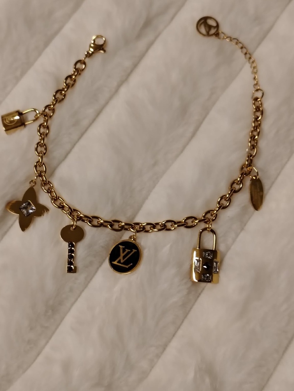 Gold Charm Chain Bracelet with Logo Disc
